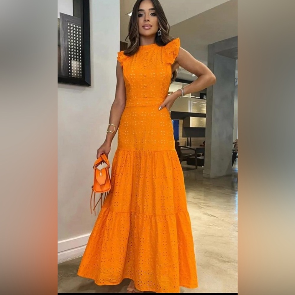 NWT- Pimpinella Orange Eyelet Maxi Dress Medium